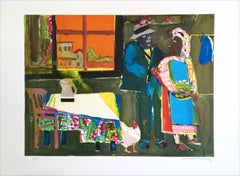 AUTUMN OF THE ROOSTER Signed Lithograph, Black Couple, African American Culture