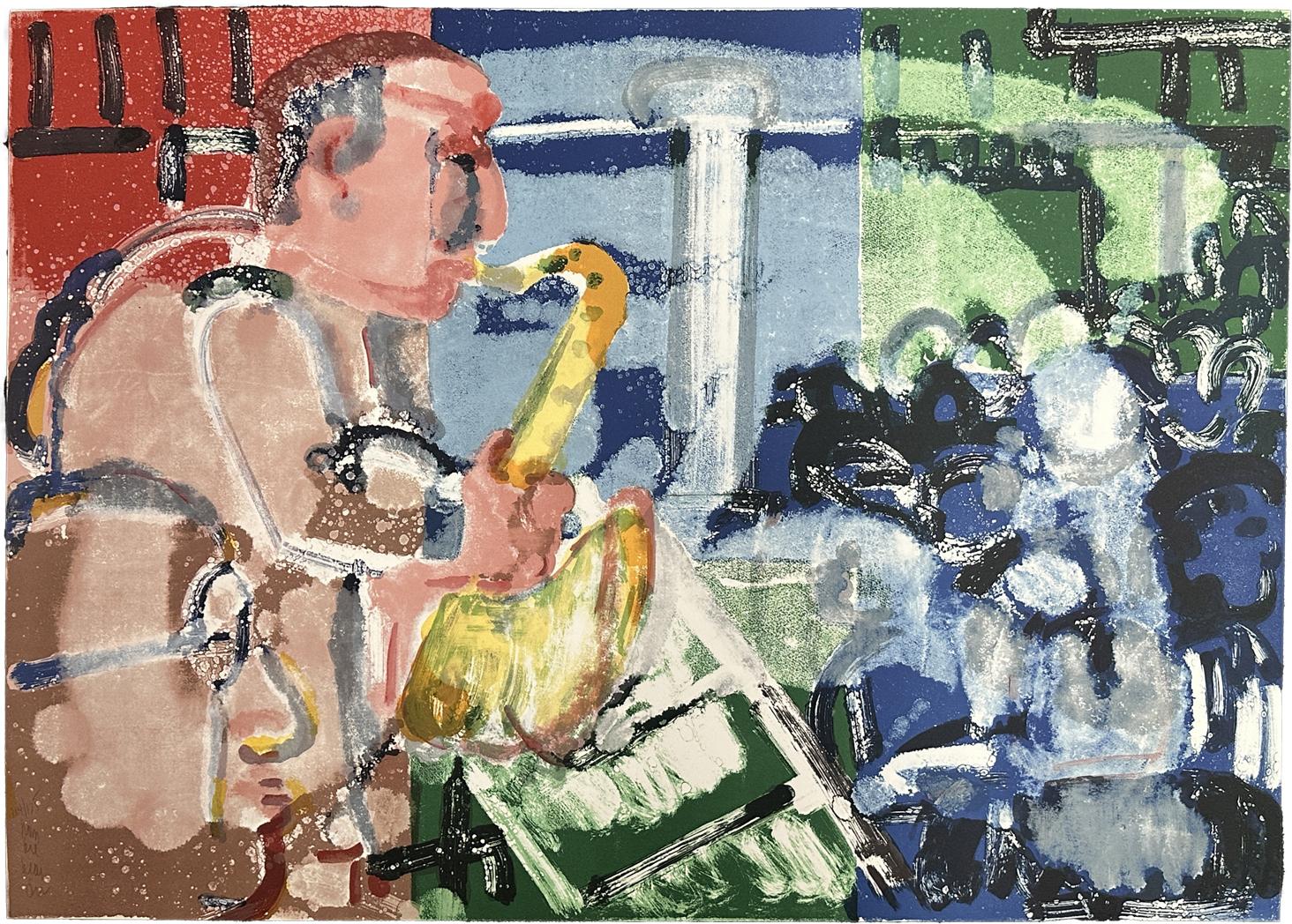 Romare Bearden Abstract Print - Bopping at Birdland (Stomp Time) from the Jazz Series Signed Limited Edition