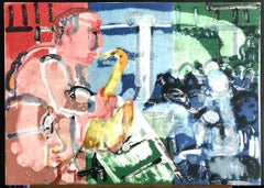 BOPPING AT BIRDLAND (STOMP TIME) Signed Lithograph, Abstract Jazz Portrait, Sax