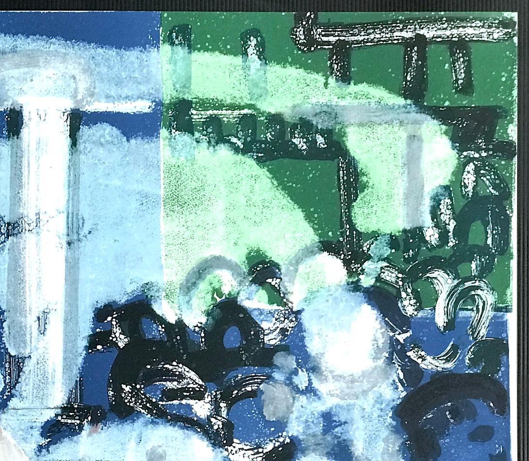 BOPPING AT BIRDLAND (STOMP TIME) Litografia firmata, Ritratto Jazz astratto, Sax - Figurative Print Grigio di Romare Bearden