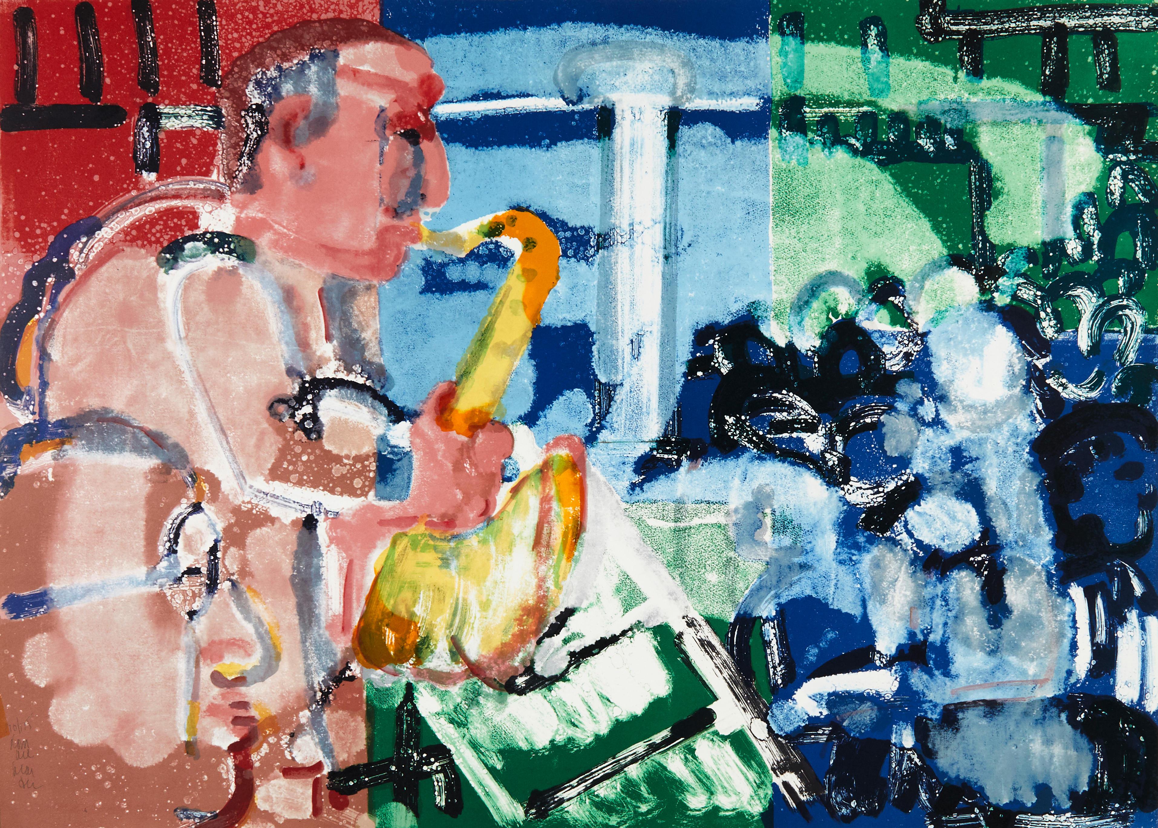 Romare Bearden Landscape Print - Bopping at the Birdland (Gelburd/Rosenberg 70-77), Jazz Series