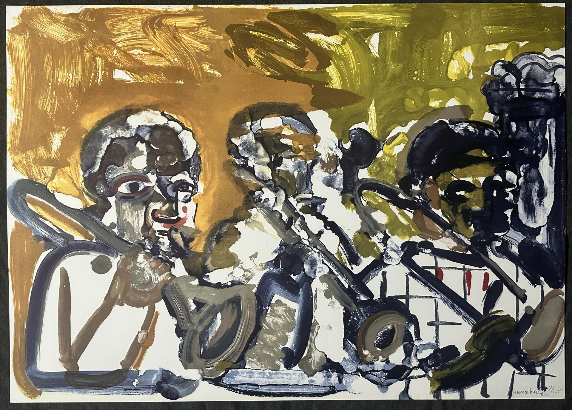 Brass Section Jamming at Minton's 1979 Signed Lithograph by Romare Bearden For Sale 7