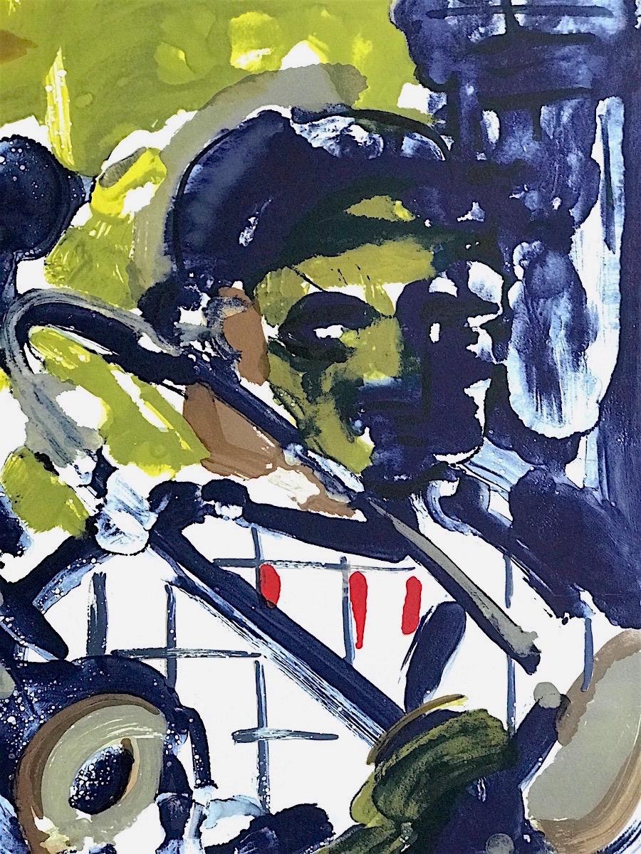 BRASS SECTION(Jamming at Minton's) Litografia firmata, ritratto astratto di jazz - Interior Print Marrone di Romare Bearden