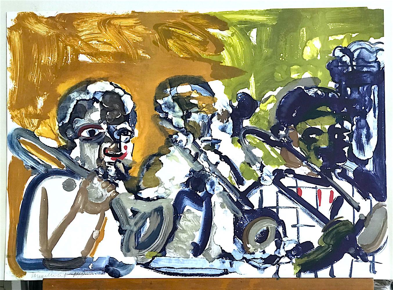 BRASS SECTION  Signed Lithograph, Abstract Portrait, Jazz Music Hornplayers  1