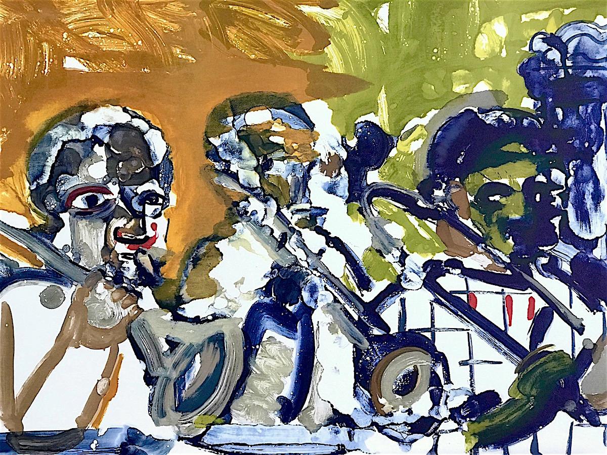 Romare Bearden Portrait Print - BRASS SECTION  Signed Lithograph, Abstract Portrait, Jazz Music Hornplayers 