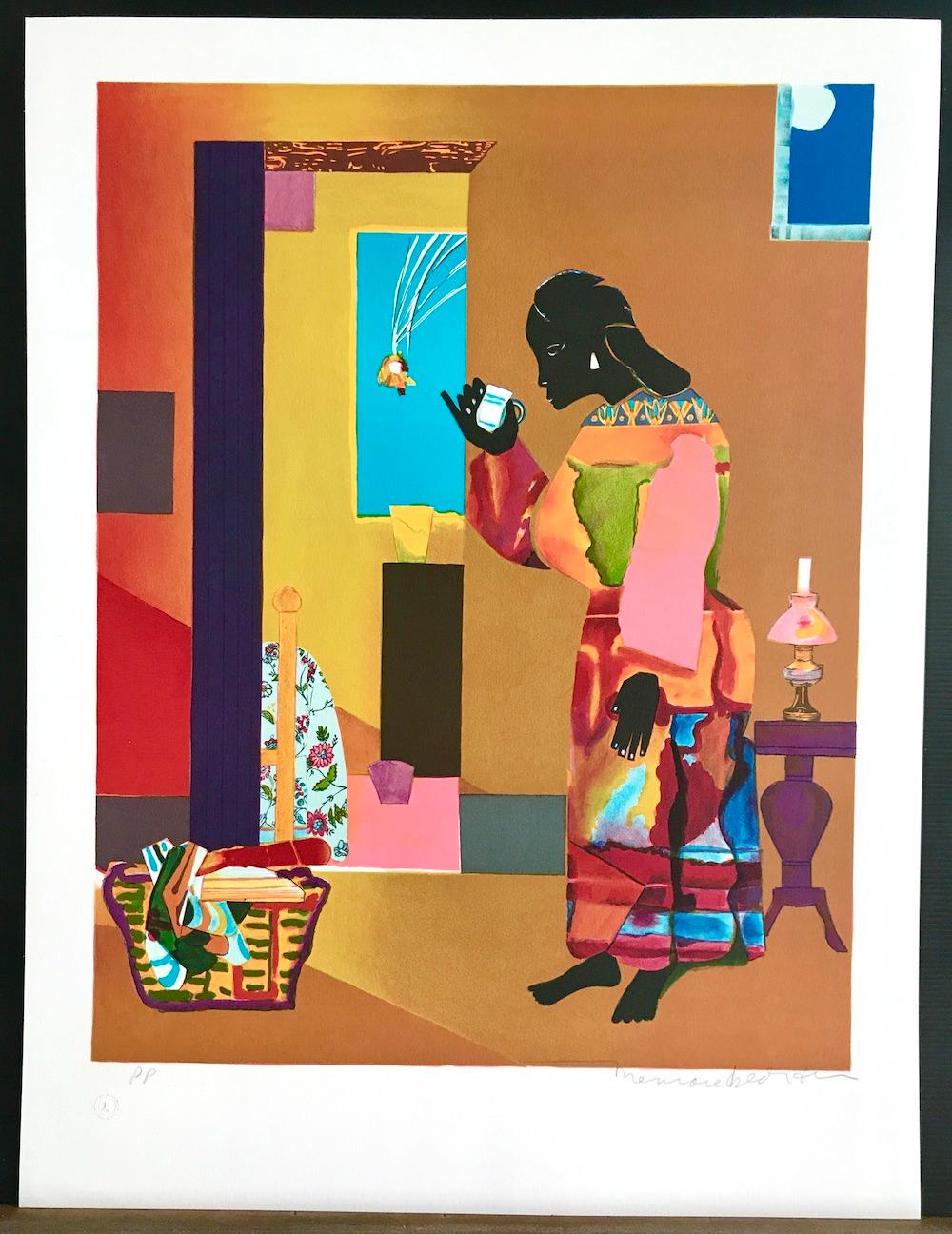 FALLING STAR Signed Lithograph Black Woman Portrait, African American Culture - Contemporary Print by Romare Bearden