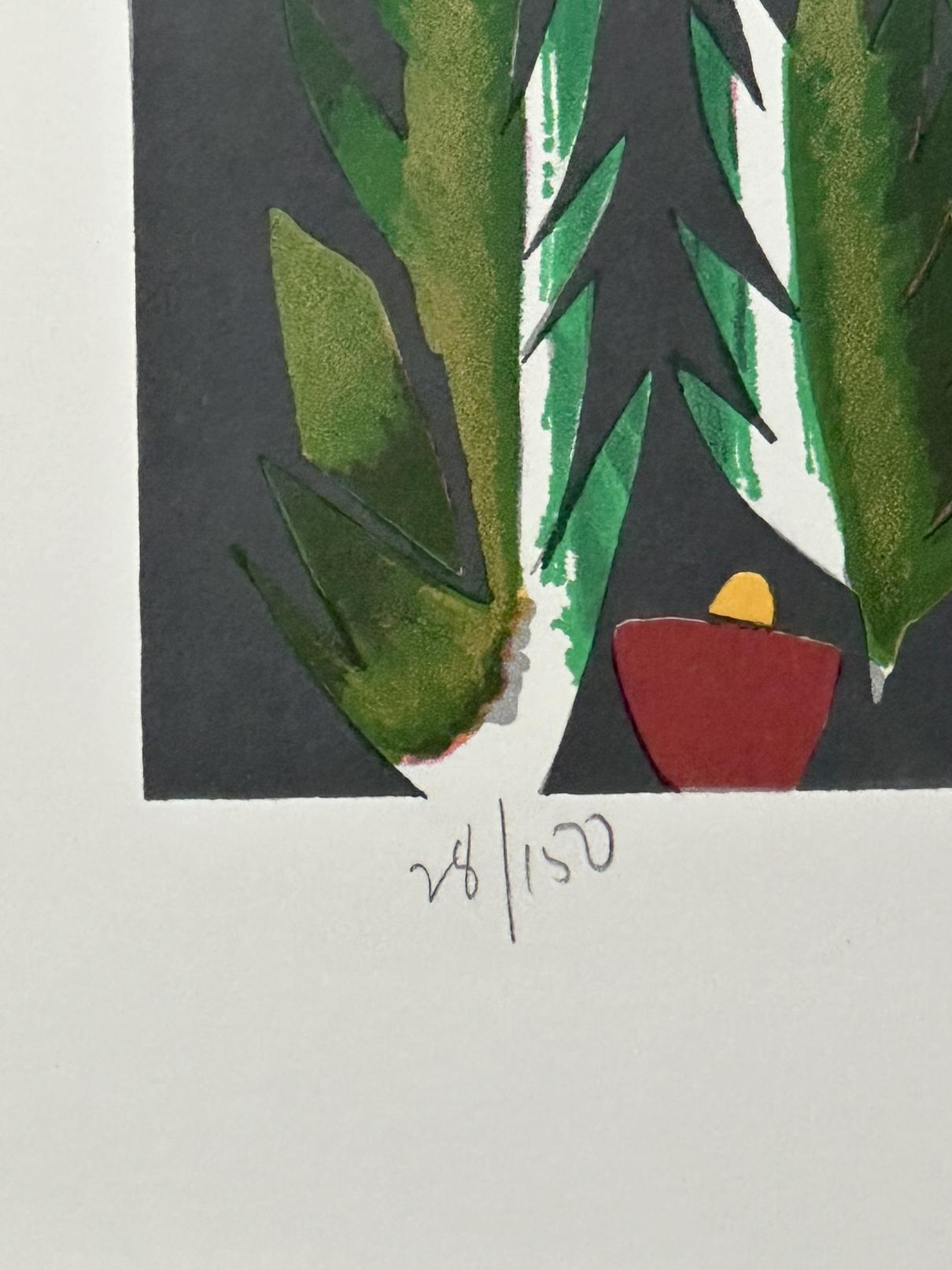 Chica en el jardín 1979 Litografía firmada de edición limitada - Figurative Print Gris de Romare Bearden