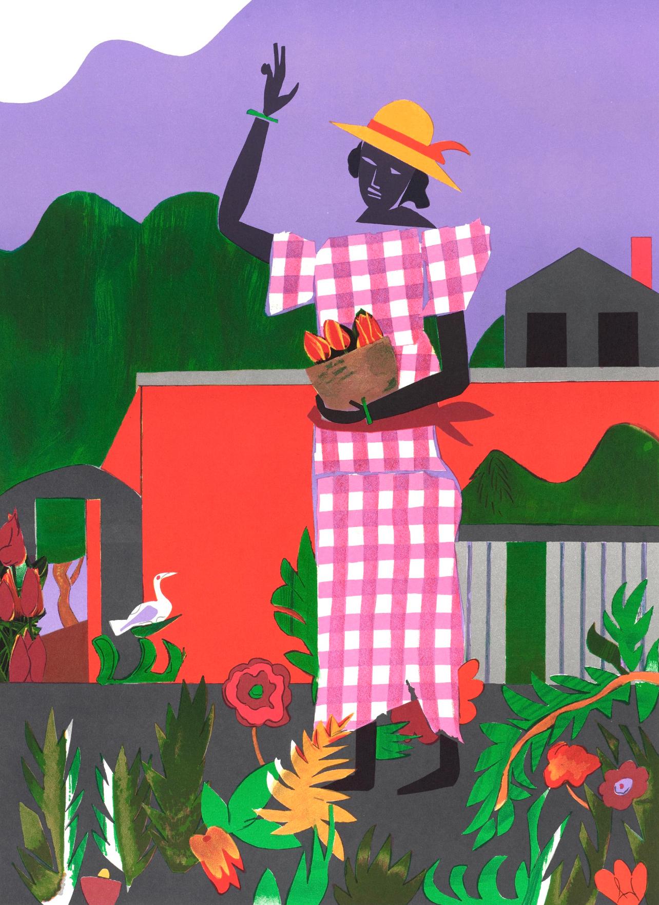 Künstler: Romare Bearden (1911-1988)
Titel: Mädchen im Garten (Gelburd/Rosenberg 62)
Jahr: 1979
Medium: Lithographie auf Vélin d'Arches-Papier
Auflage: 33/150, plus Probedrucke
Größe: Papierformat: 28,75 x 21,125 Zoll
Beschriftung: Signiert und