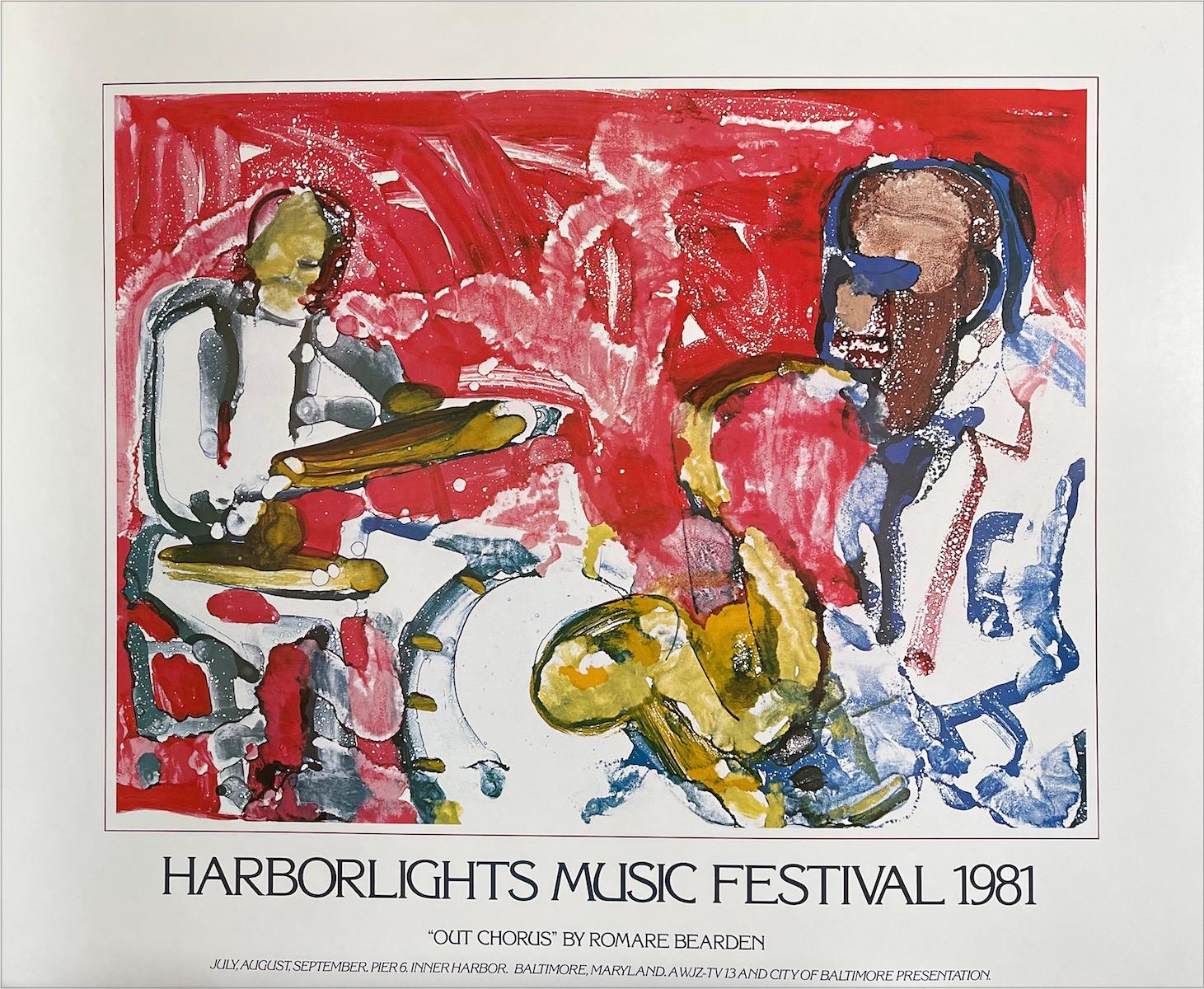 Romare Bearden Interior Print - HARBORLIGHTS MUSIC FESTIVAL 1981 -OUT CHORUS Art Poster, Abstract Jazz Musicians