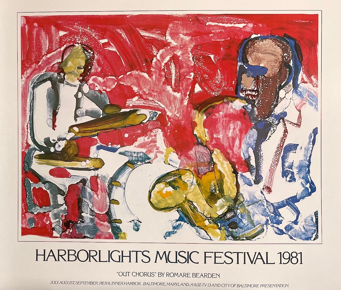 HARBORLIGHTS MUSIC FESTIVAL 1981 Raro Póster Artístico Vintage Músicos Abstractos de Jazz - Print de Romare Bearden