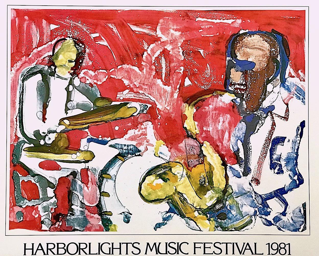 HARBORLIGHTS MUSIC FESTIVAL 1981 Raro Póster Artístico Vintage Músicos Abstractos de Jazz - Print Contemporáneo de Romare Bearden
