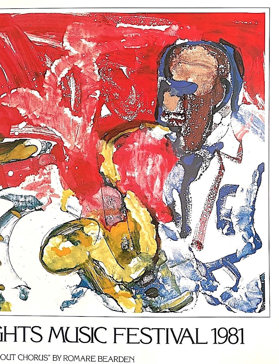 ROMARE BEARDEN 1970-1980
FESTIVAL DE MÚSICA HARBORLIGHTS 1981 FUERA CORO

Cartel de evento musical reproducido a partir de la monocopia en color original de Bearden titulada 
