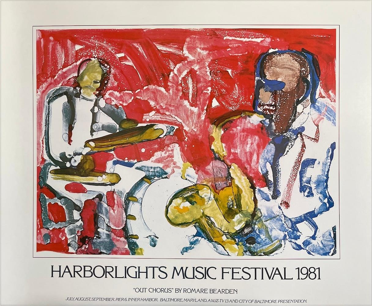 Portrait Print de Romare Bearden - HARBORLIGHTS MUSIC FESTIVAL 1981 Raro Póster Artístico Vintage Músicos Abstractos de Jazz