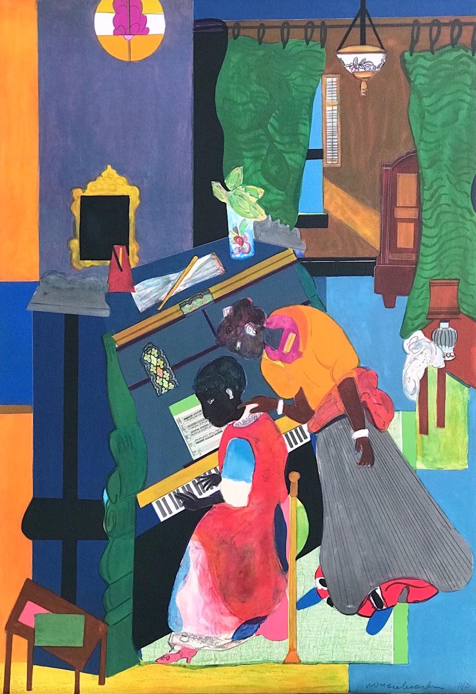 Romare Bearden Interior Print - Homage To Mary Lou(The Piano Lesson) Signed Lithograph, Black Heritage, Music