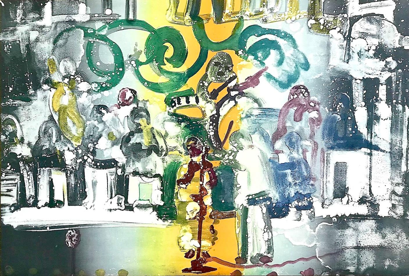 INTRODUCTION FOR A BLUES QUEEN(Uptown At Savoy)  is a limited edition color lithograph by the renowned African American artist Romare Bearden, printed on archival printmaking paper, 100% acid free, in an edition size of 175. INTRODUCTION FOR A BLUES