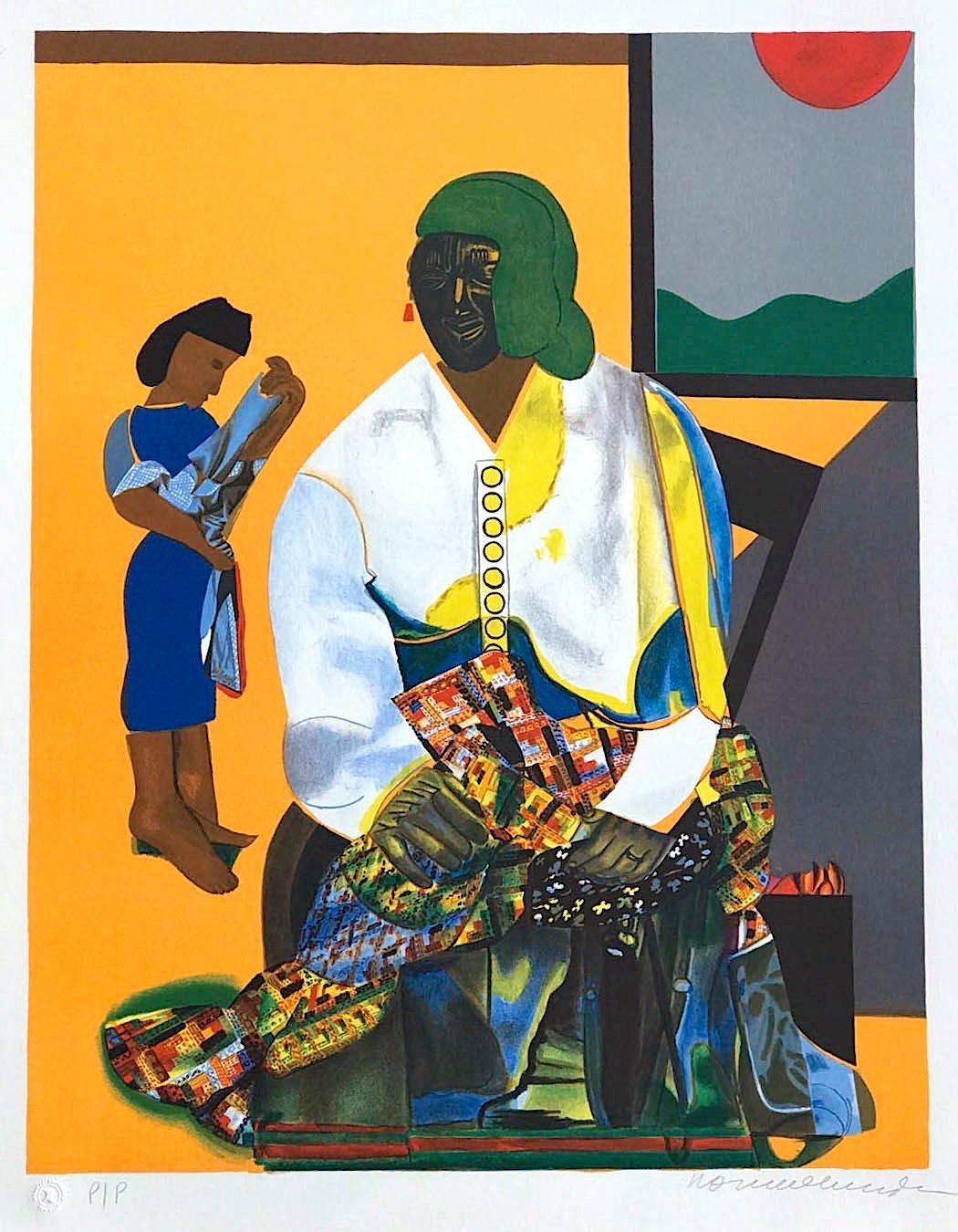 Romare Bearden Portrait Print - MECKLENBURG AUTUMN, Signed Original Lithograph, Southern Heritage, Quilting