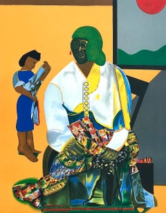 MECKLENBURG AUTUMN Litografia firmata a mano, Donne nere, Maschera africana, Trapunta