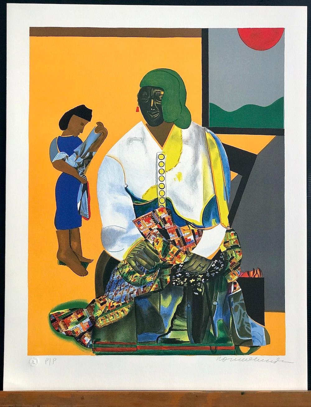 MECKLENBURG AUTUMN ist eine limitierte Original-Farblithografie des bekannten afroamerikanischen Künstlers Romare Bearden, gedruckt in traditioneller Handlithografie auf Arches-Papier, 100% säurefrei, in einer Auflage von 175 Stück. Fast