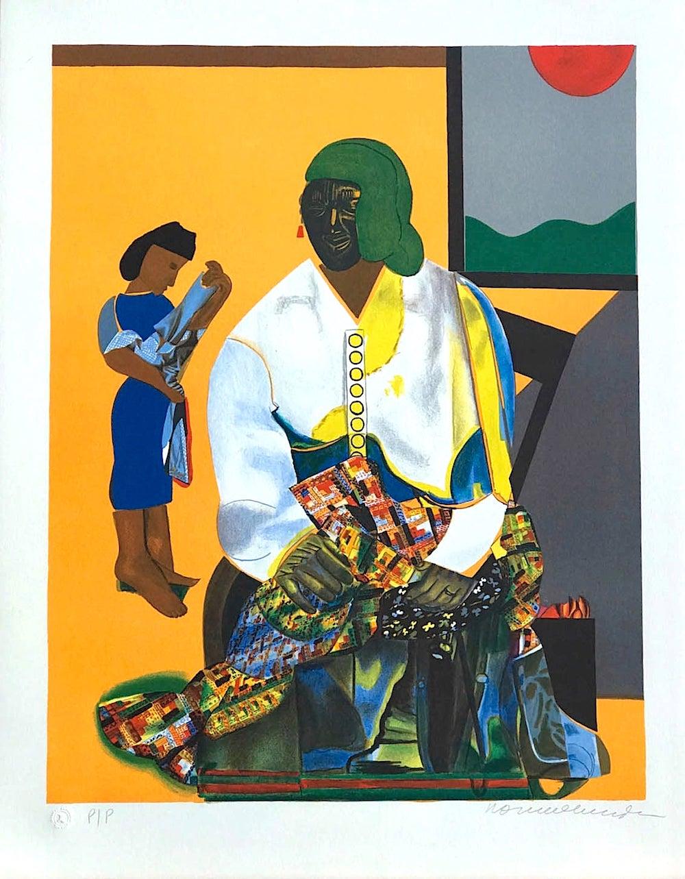 MECKLENBURG AUTUMN Signed Lithograph Collage Portrait Southern Heritage Quilting - Print by Romare Bearden