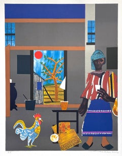 MAÑANA DEL GALLO Litografía firmada, Mujer negra, Cultura afroamericana