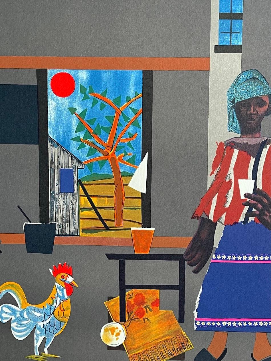 MORNING OF THE ROOSTER Signed Lithograph Black Woman Portrait, African American - Print by Romare Bearden