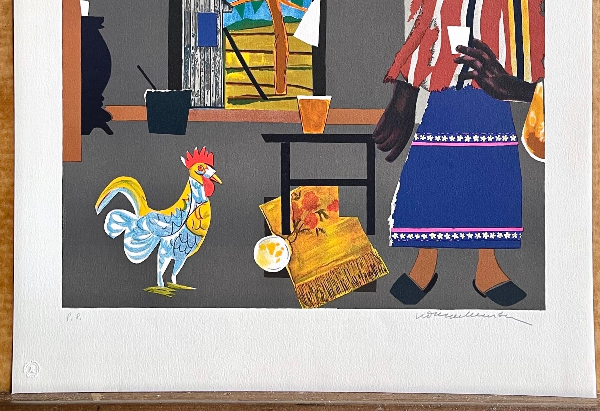 „MORNING OF THE ROOSTER“, signierte Lithographie, Porträt einer schwarzen Frau, Afroamerikanisch, signiert im Angebot 1