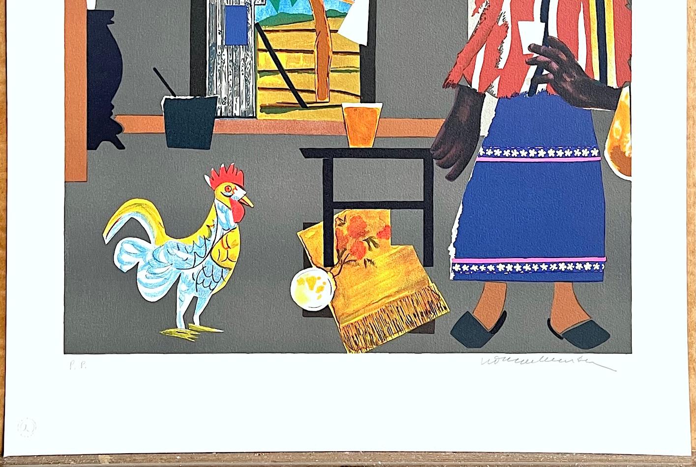 MORNING OF THE ROOSTER Litografia firmata Ritratto di donna nera, afroamericana in vendita 2
