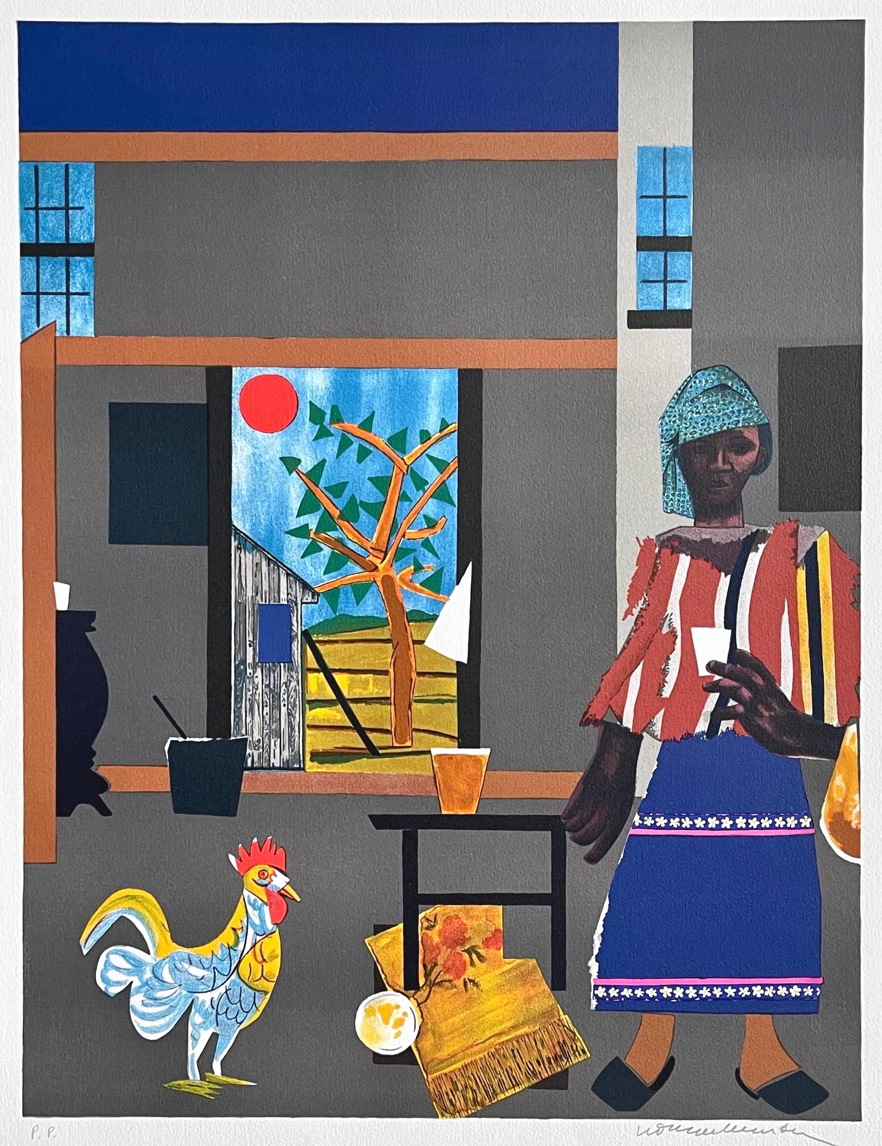 „MORNING OF THE ROOSTER“, signierte Lithographie, Porträt einer schwarzen Frau, Afroamerikanisch, signiert im Angebot 3
