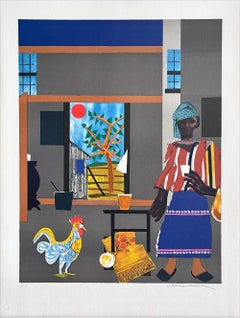 MAÑANA DEL GALLO Litografía firmada Retrato de mujer negra, afroamericana