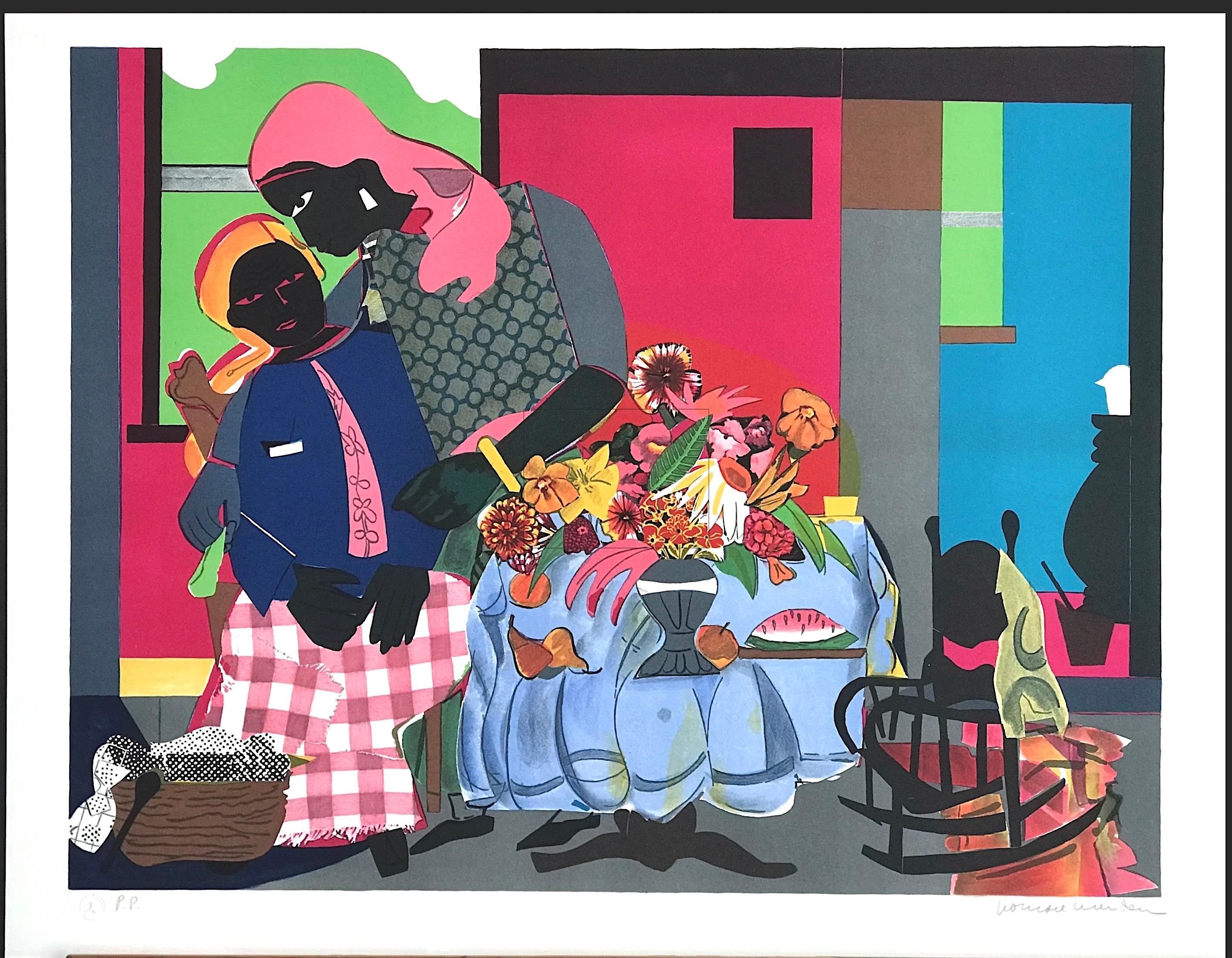 Lithographie signéemorning, scène d'intérieur, femmes noires, culture africaine américaine en vente 5
