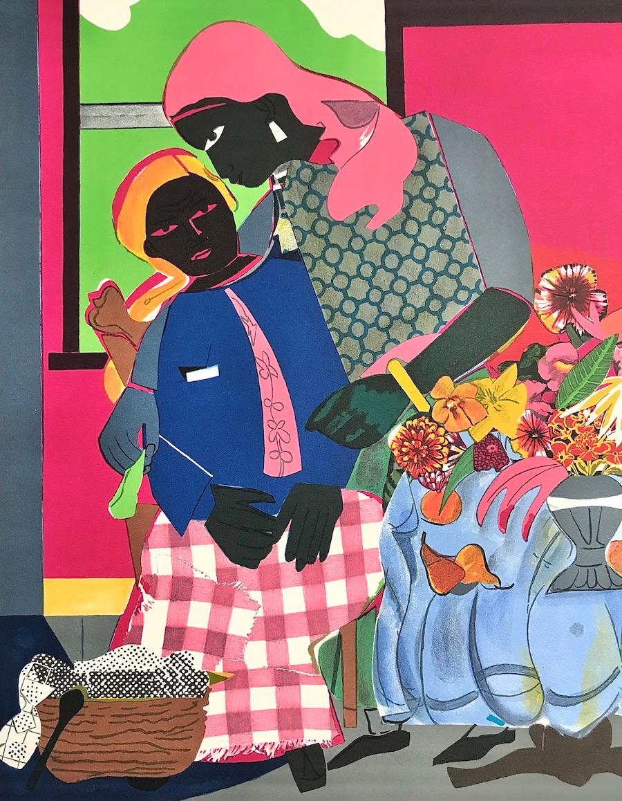 MORNING Signed Lithograph, Interior Scene Black Women, African American Culture - Print by Romare Bearden