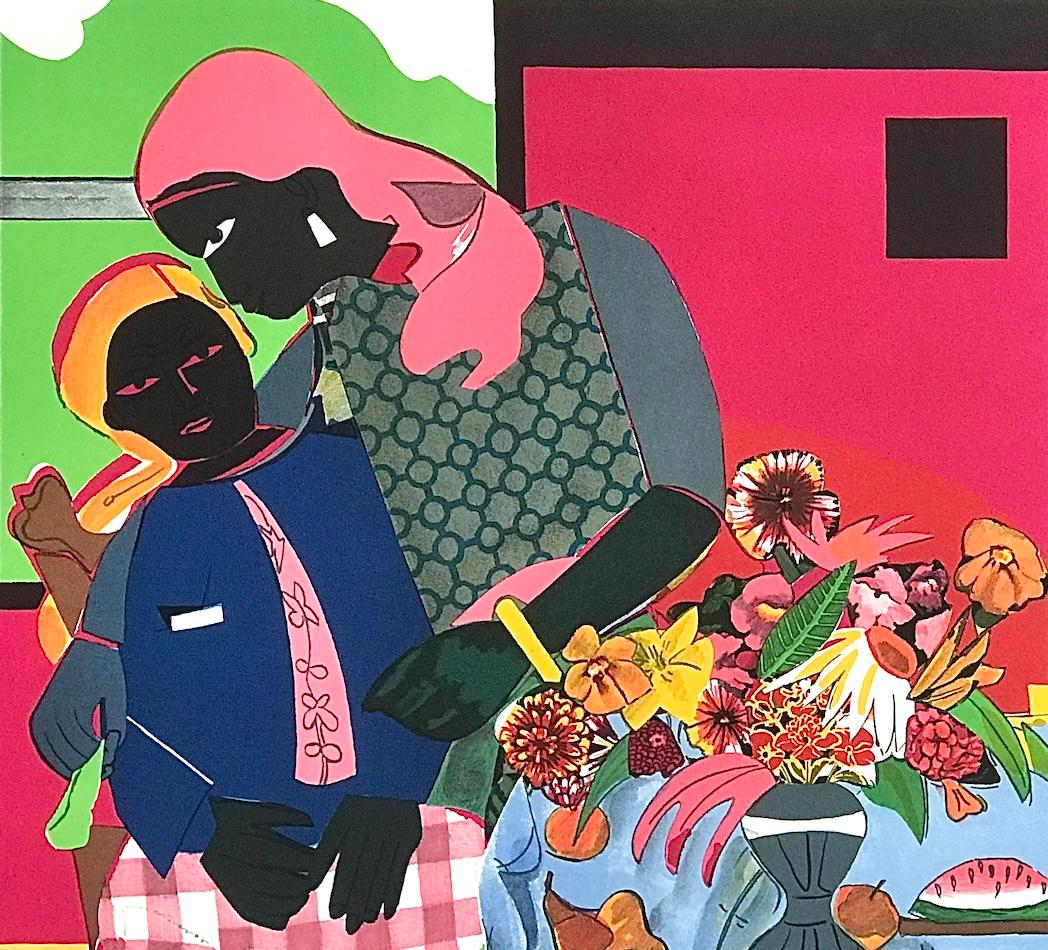 MATTINA Litografia firmata, Scena d'interni Donne nere, Cultura afroamericana - Print Contemporaneo di Romare Bearden