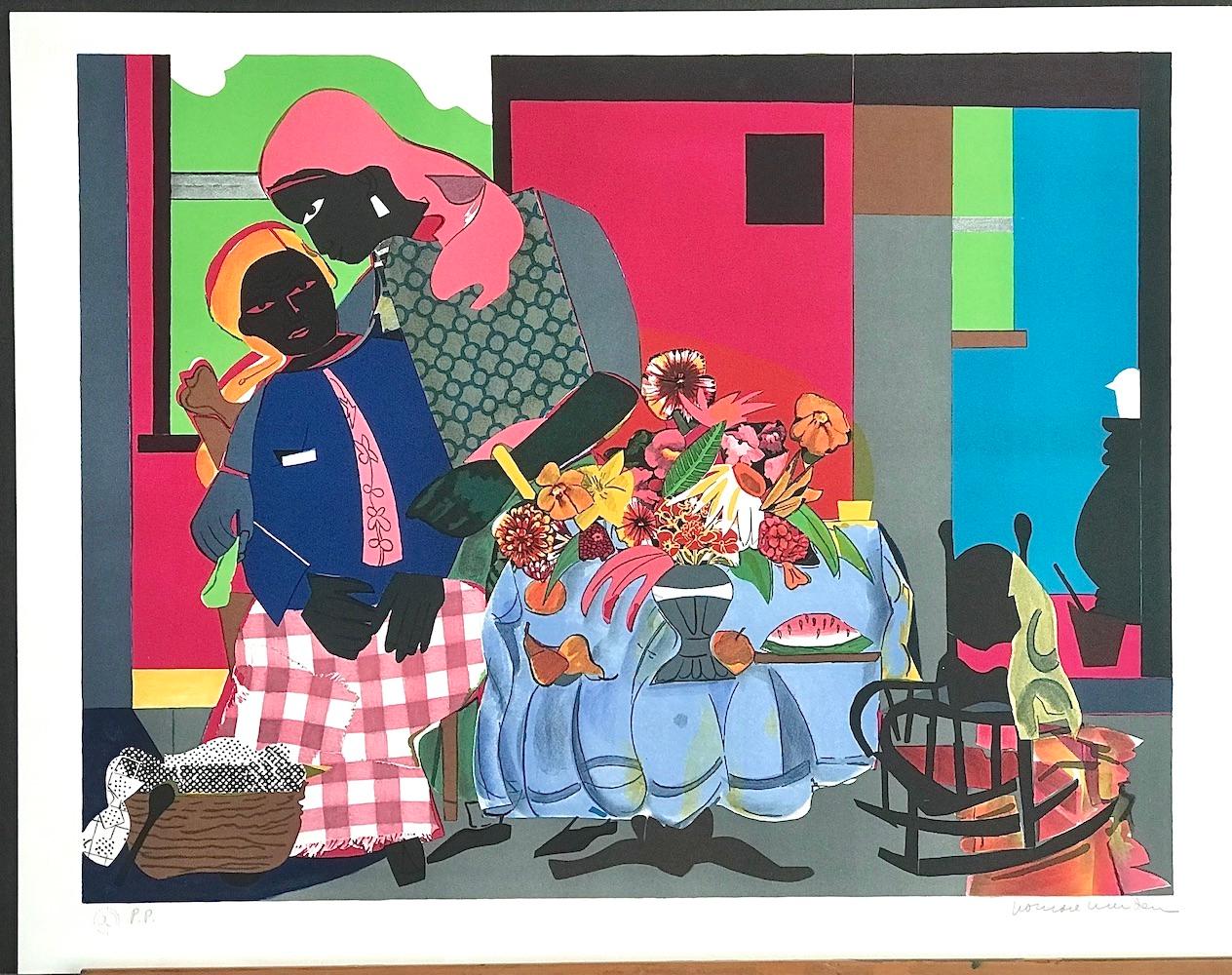 Lithographie signéemorning, scène d'intérieur, femmes noires, culture africaine américaine - Noir Portrait Print par Romare Bearden