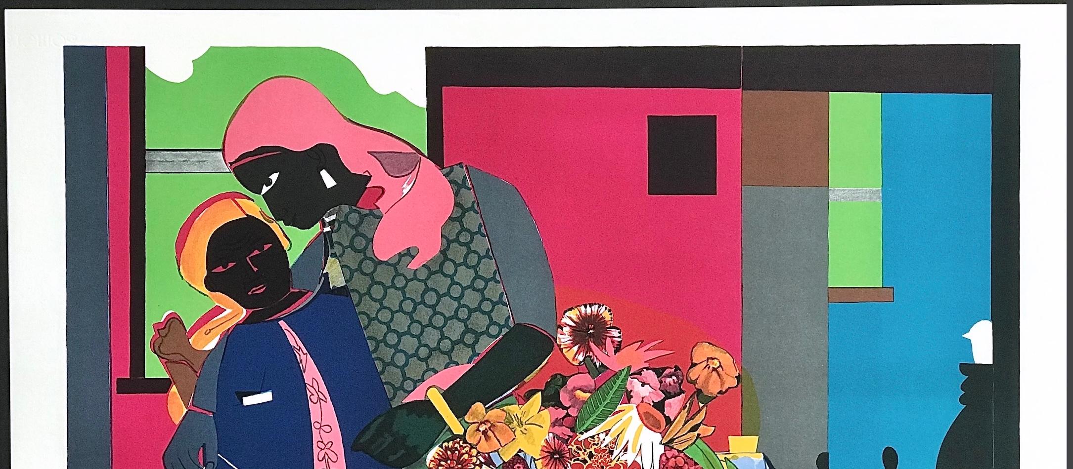 MATTINA Litografia firmata, Scena d'interni Donne nere, Cultura afroamericana in vendita 2