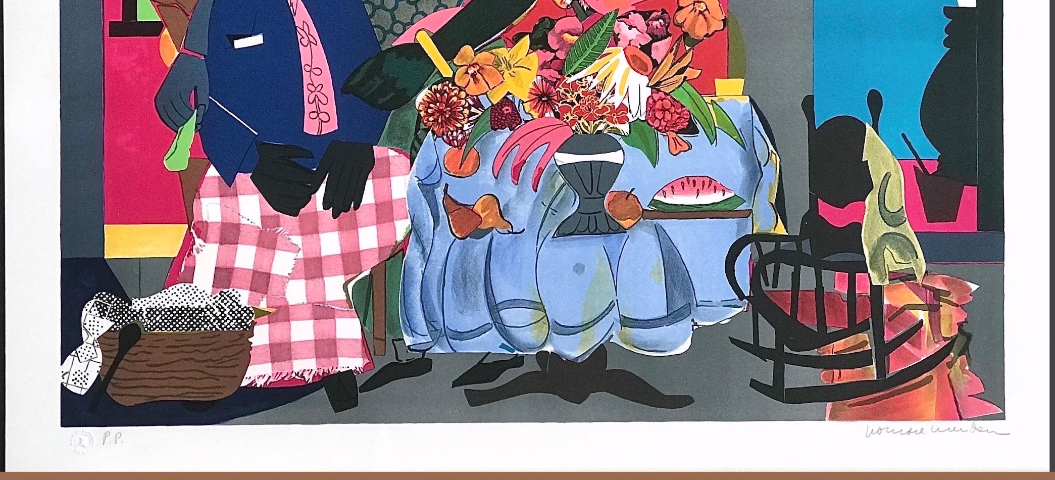 MATTINA Litografia firmata, Scena d'interni Donne nere, Cultura afroamericana in vendita 3