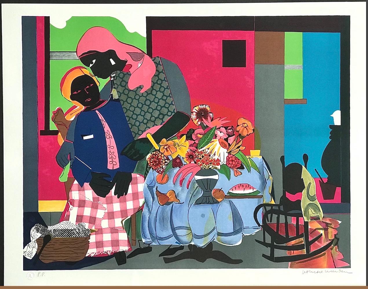 MATTINA Litografia firmata, Scena d'interni Donne nere, Cultura afroamericana in vendita 4