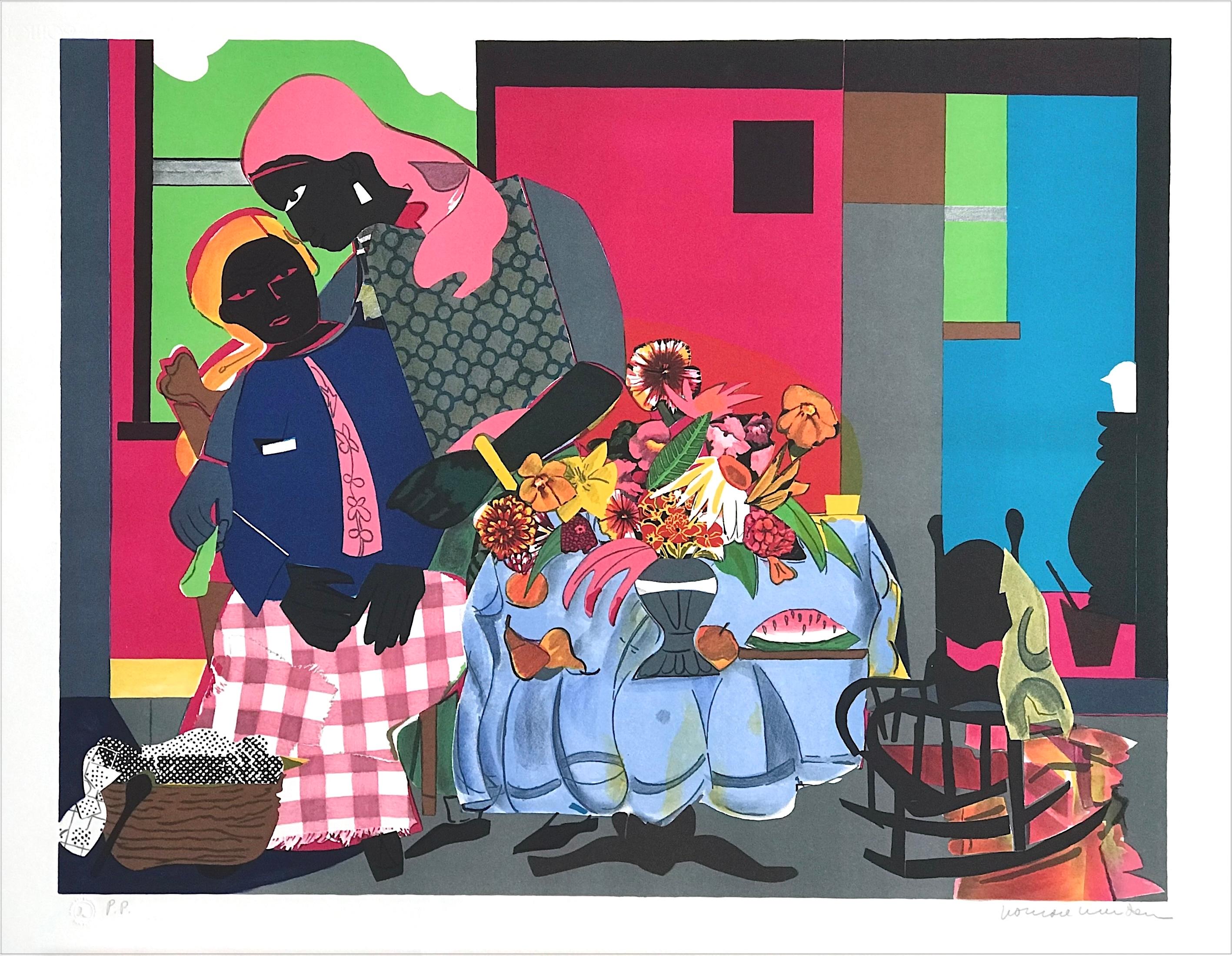Interior Print Romare Bearden - Lithographie signéemorning, scène d'intérieur, femmes noires, culture africaine américaine