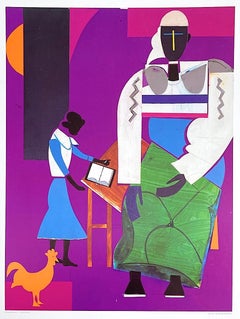 NOAH MEAN - UN NUOVO GIORNO 1985 Poster litografico, The New Woman, Purple, Green