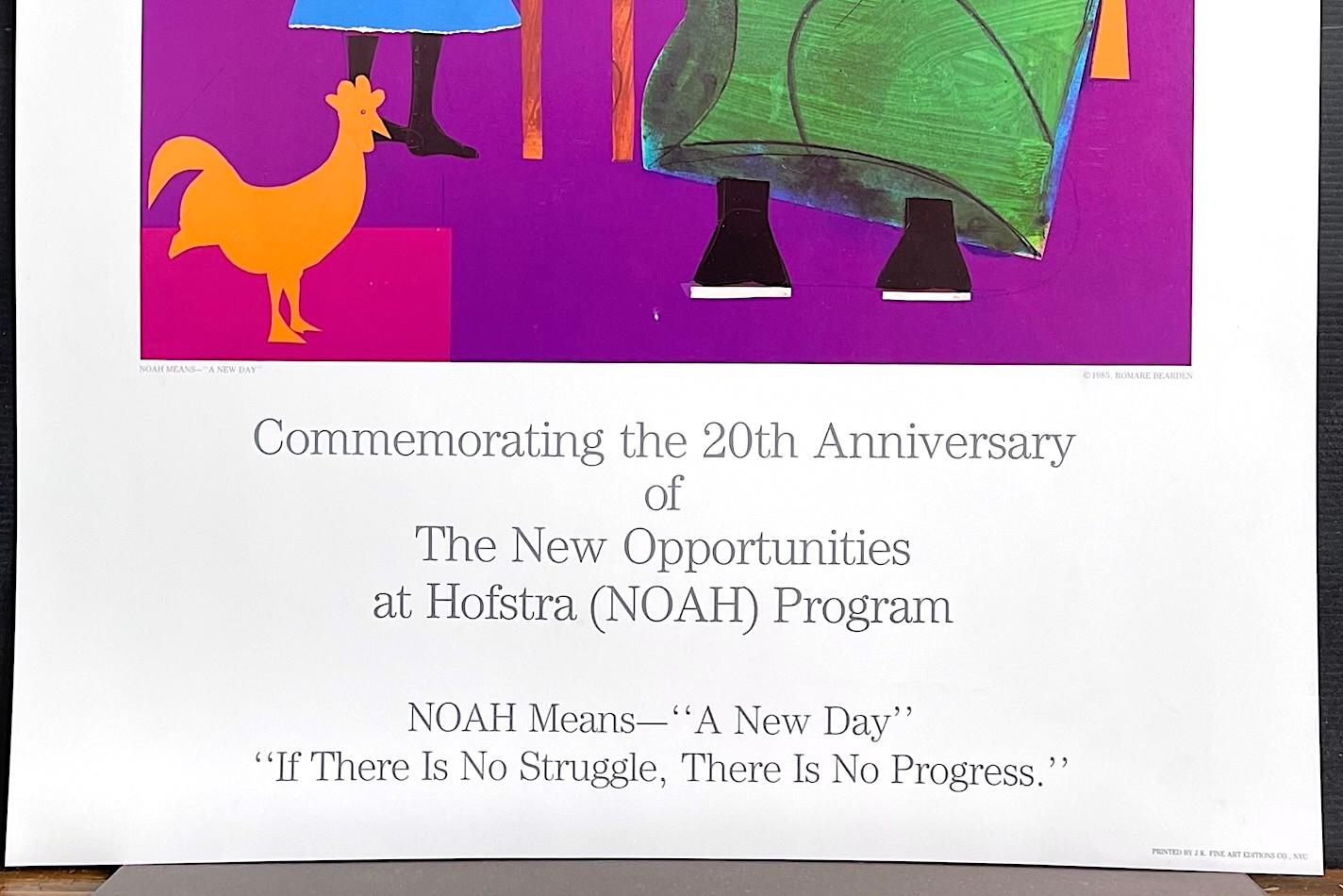 NOAH MEANS - A NEW DAY 1985 Lithograph Art Poster, Black Women, Purple, Green - Violet Portrait Print par Romare Bearden