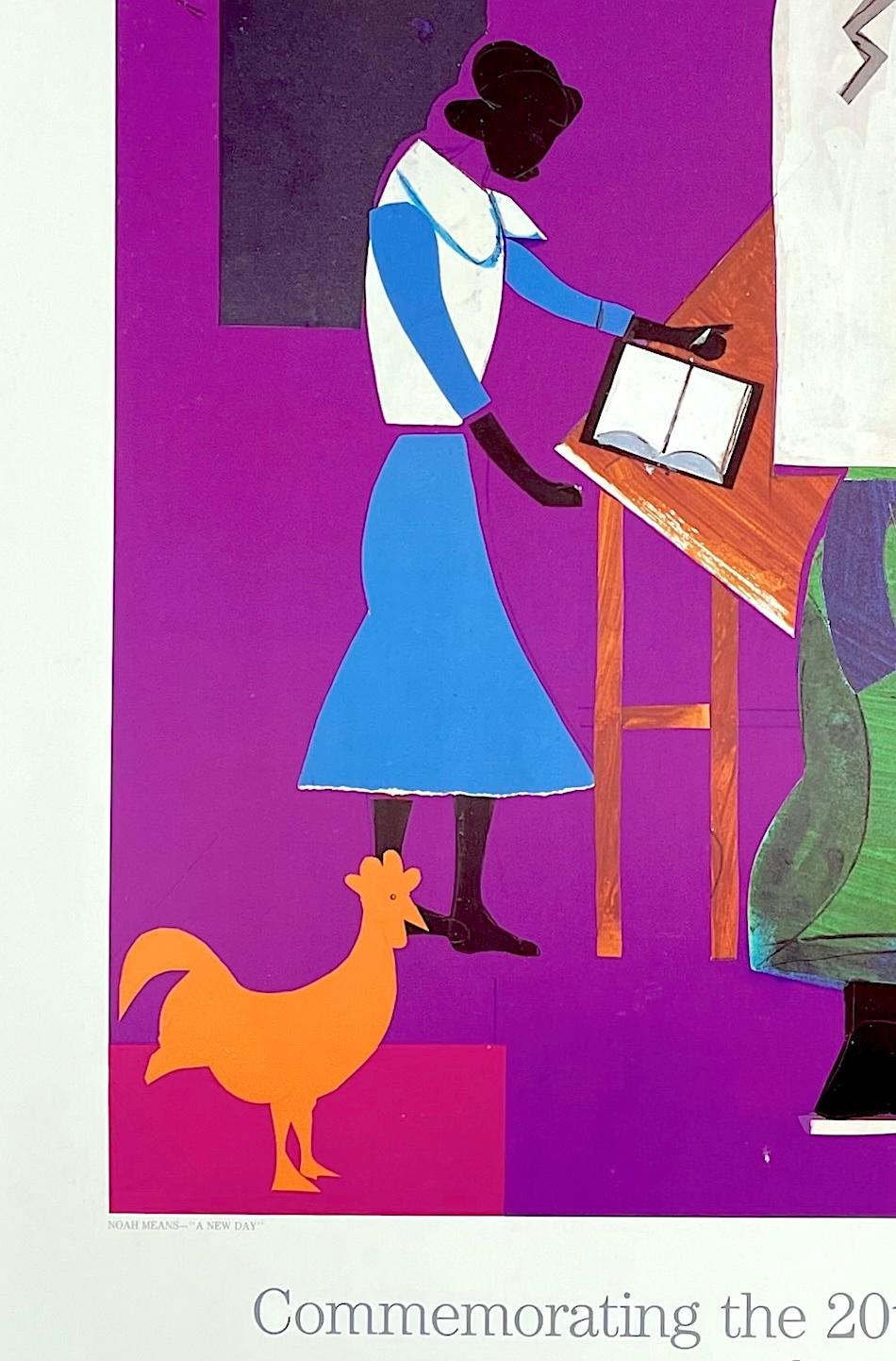 NOAH MEANS - A NEW DAY 1985 Lithograph Art Poster, Black Women, Purple, Green en vente 1