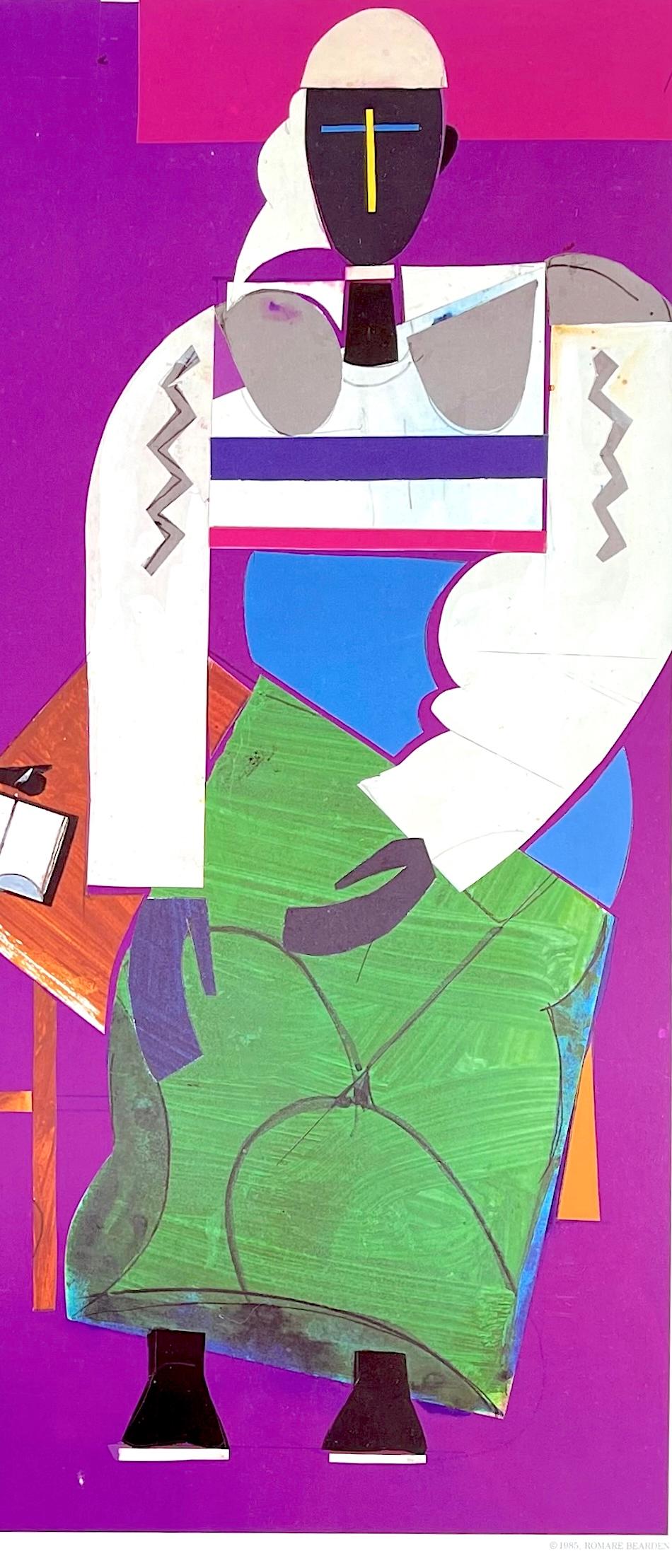 NOAH MEANS - A NEW DAY 1985 Lithograph Art Poster, Black Women, Purple, Green en vente 4
