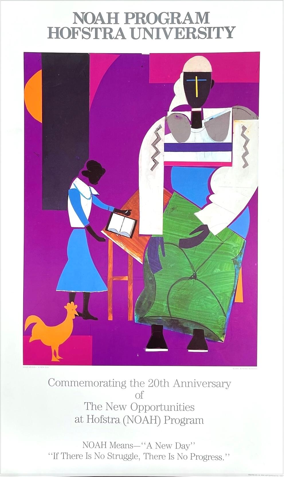 Portrait Print Romare Bearden - NOAH MEANS - A NEW DAY 1985 Lithograph Art Poster, Black Women, Purple, Green