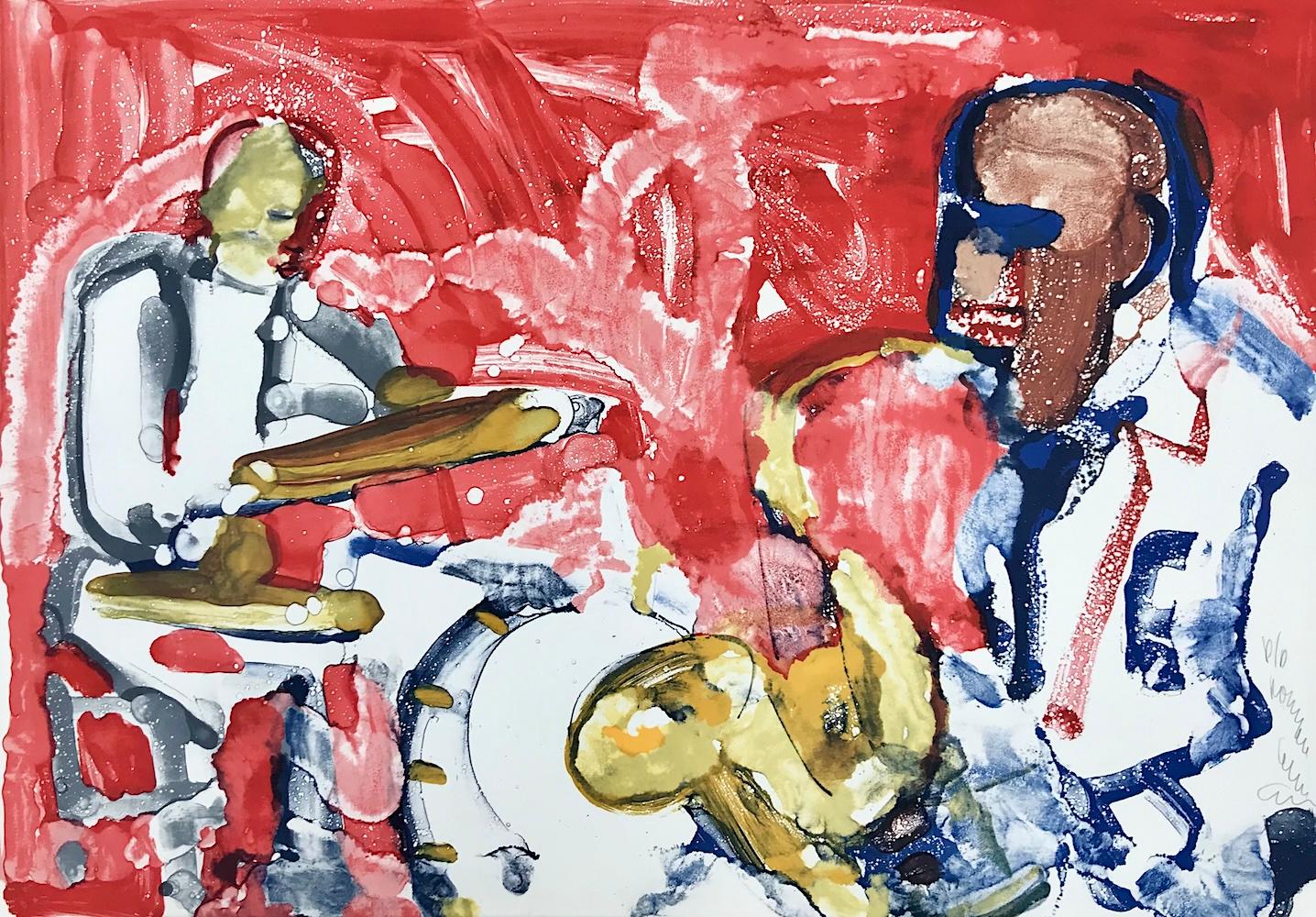 OUT CHORUS( RHYTHM SECTION) Lithographie signée de la main, Portrait abstrait de Jazz, Sax - Print de Romare Bearden