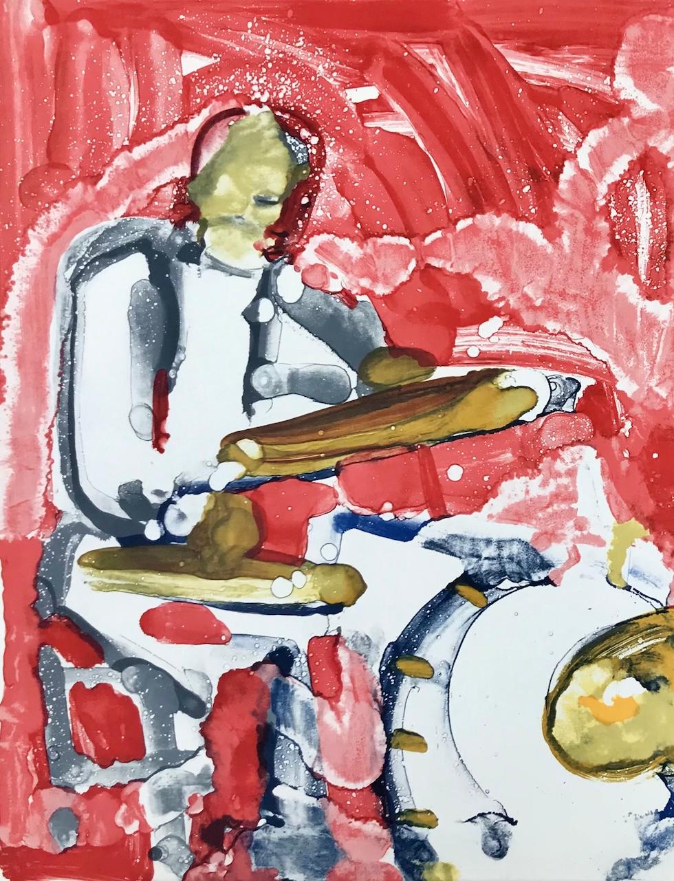 OUT CHORUS( RHYTHM SECTION) Lithographie signée de la main, Portrait abstrait de Jazz, Sax - Contemporain Print par Romare Bearden