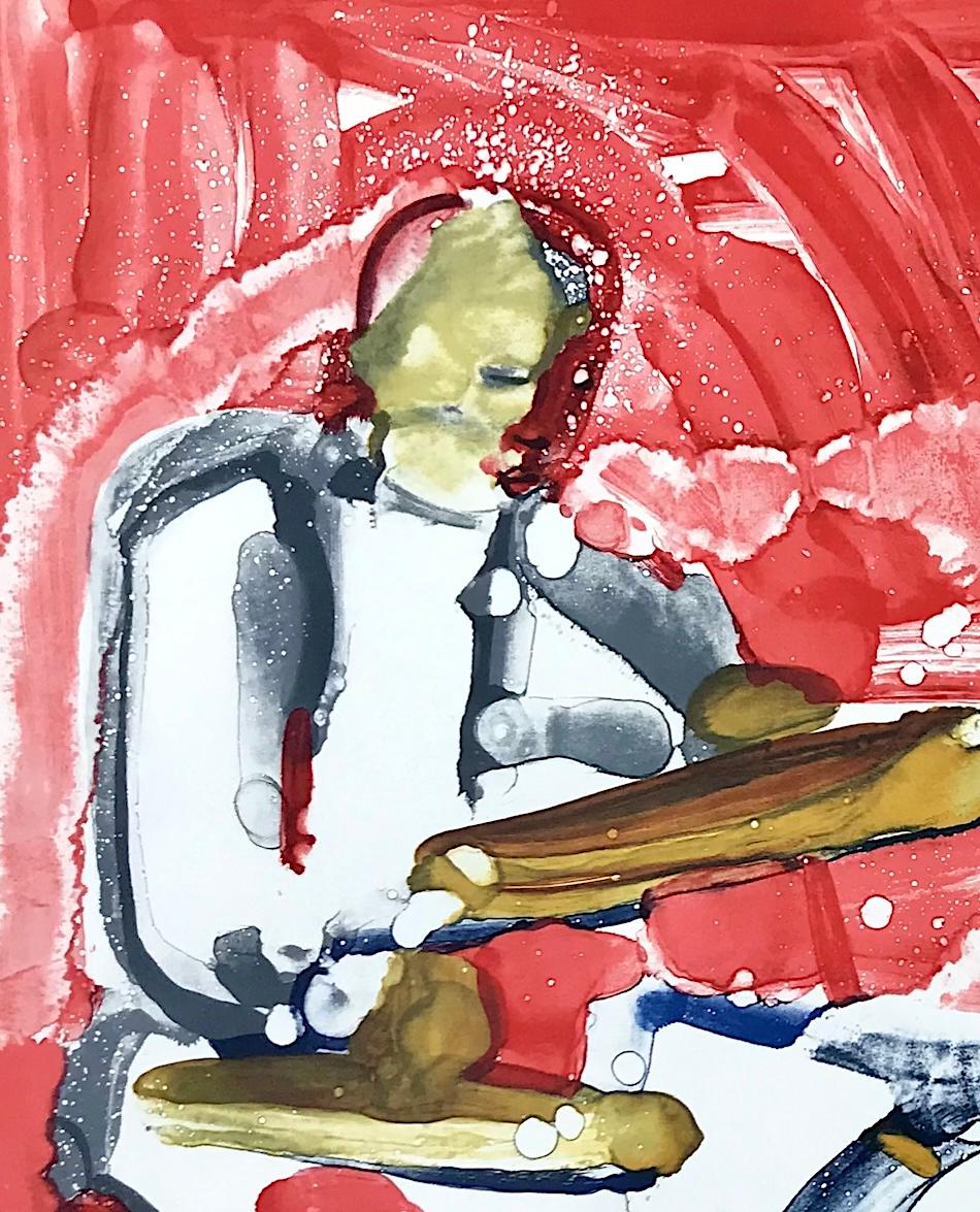 OUT CHORUS( RHYTHM SECTION) Lithographie signée de la main, Portrait abstrait de Jazz, Sax - Beige Figurative Print par Romare Bearden