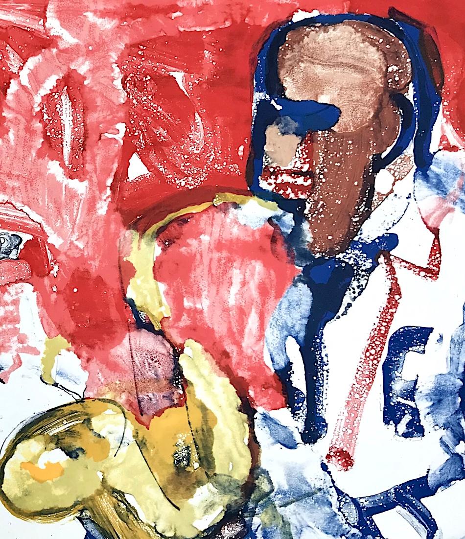 OUT CHORUS( RHYTHM SECTION) Lithographie signée de la main, Portrait abstrait de Jazz, Sax en vente 1