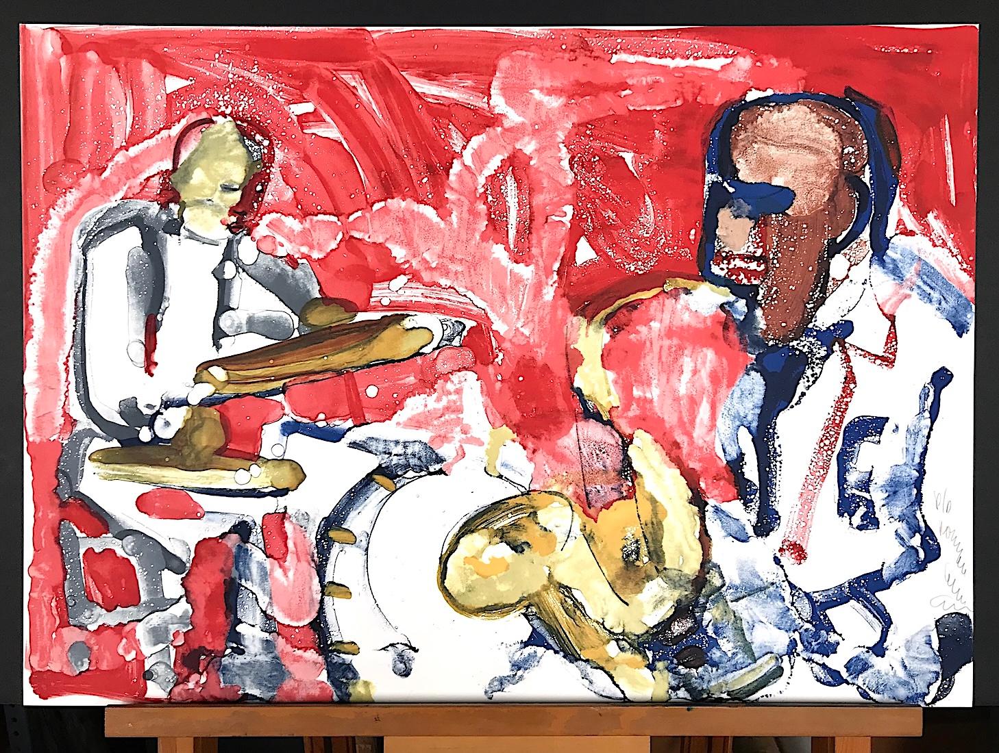 OUT CHORUS( RHYTHM SECTION) Lithographie signée de la main, Portrait abstrait de Jazz, Sax en vente 3
