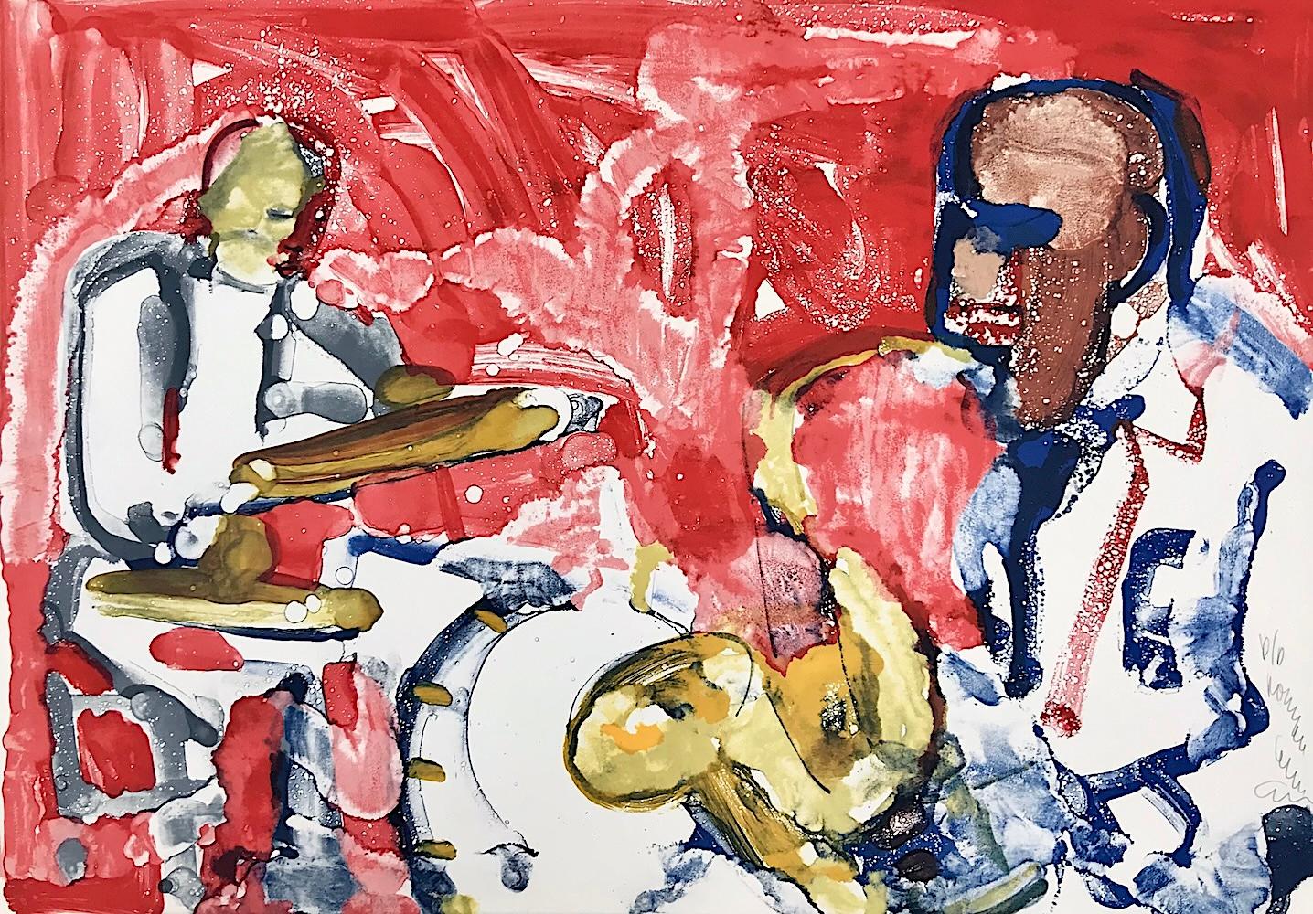 OUT CHORUS( RHYTHM SECTION) Litografía firmada a mano, Retrato abstracto de Jazz, Saxo