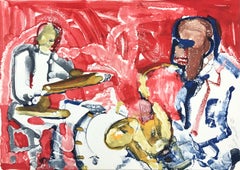 OUT CHORUS( RHYTHM SECTION) Lithographie signée de la main, Portrait abstrait de Jazz, Sax