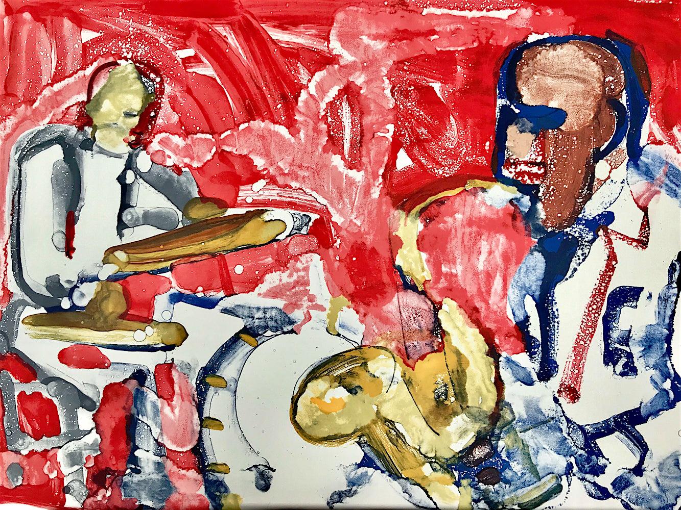 Romare Bearden Figurative Print - OUT CHORUS( RHYTHM SECTION) Signed Original Lithograph, Abstract Jazz Portrait
